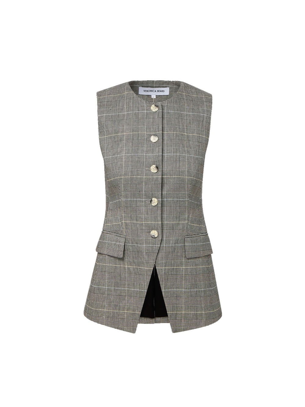 Veronica Beard Lois Linen-Blend Plaid Tailored Sleeveless Vest in Gray